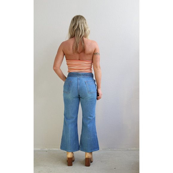 1970's Vintage MD Cimone Baket Weave Bell Bottom Jeans Women's Medium 31" Waist - Picture 10 of 11